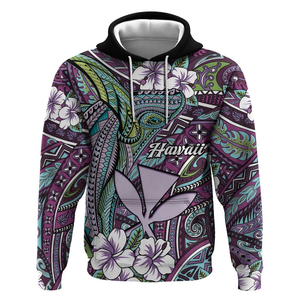 Personalised Hawaii Tribal Humpback Whale Hoodie Poni Hibiscus Seamless Pattern LT9 Pullover Hoodie Purple - Polynesian Pride