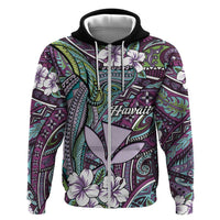 Personalised Hawaii Tribal Humpback Whale Hoodie Poni Hibiscus Seamless Pattern LT9 Zip Hoodie Purple - Polynesian Pride