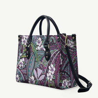 Personalised Hawaii Tribal Humpback Whale Leather Bag Poni Hibiscus Seamless Pattern LT9 Purple - Polynesian Pride