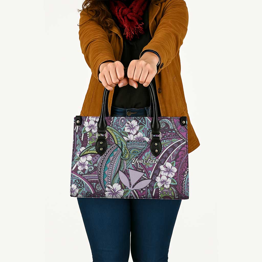 Personalised Hawaii Tribal Humpback Whale Leather Bag Poni Hibiscus Seamless Pattern LT9 - Polynesian Pride