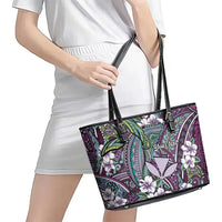 Personalised Hawaii Tribal Humpback Whale Leather Tote Bag Poni Hibiscus Seamless Pattern LT9 - Polynesian Pride