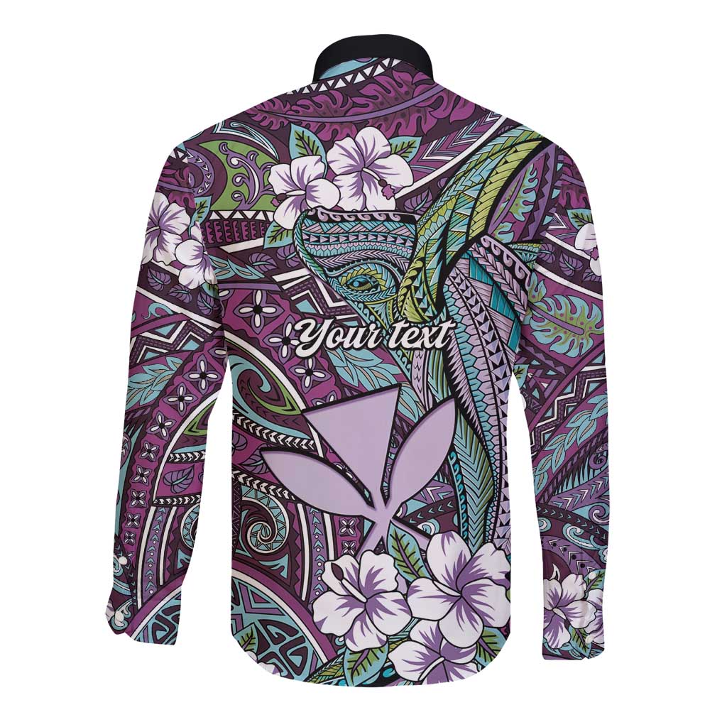 Personalised Hawaii Tribal Humpback Whale Long Sleeve Button Shirt Poni Hibiscus Seamless Pattern LT9 - Polynesian Pride