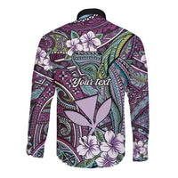 Personalised Hawaii Tribal Humpback Whale Long Sleeve Button Shirt Poni Hibiscus Seamless Pattern LT9 - Polynesian Pride