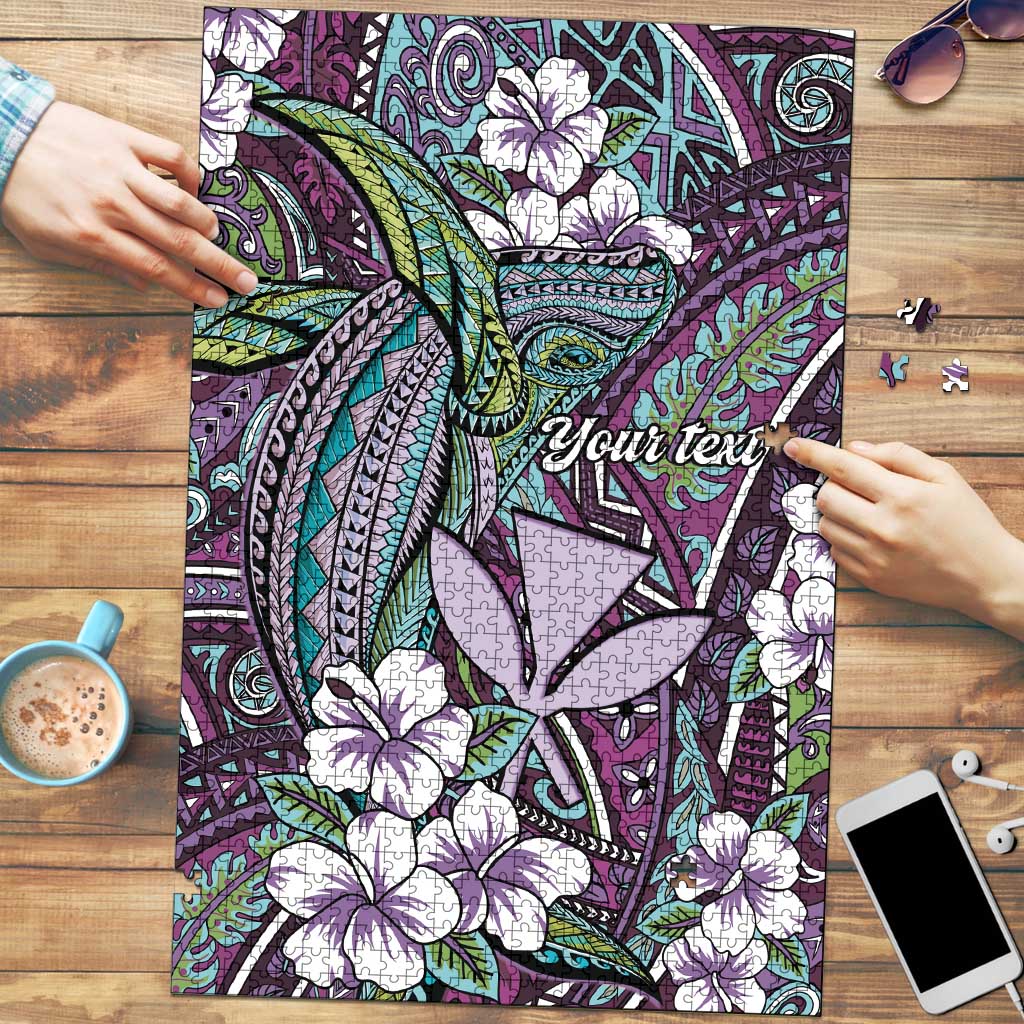 Personalised Hawaii Tribal Humpback Whale Puzzle Poni Hibiscus Seamless Pattern LT9 Purple - Polynesian Pride