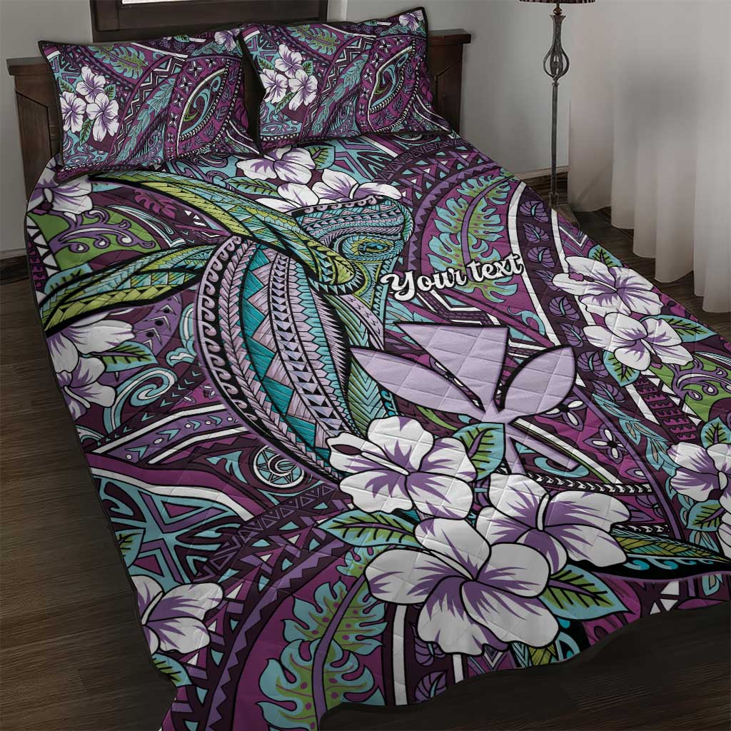 Personalised Hawaii Tribal Humpback Whale Quilt Bed Set Poni Hibiscus Seamless Pattern LT9 Purple - Polynesian Pride