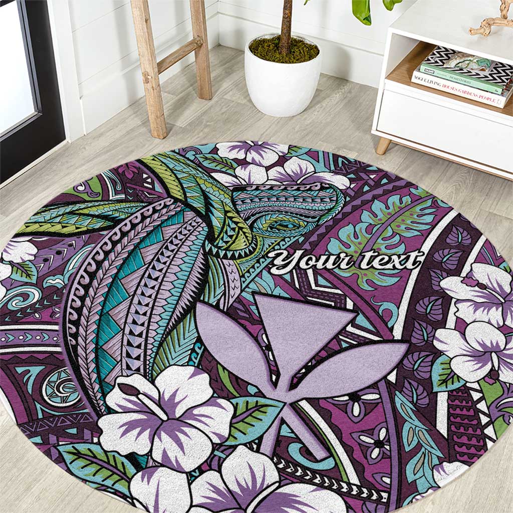 Personalised Hawaii Tribal Humpback Whale Round Carpet Poni Hibiscus Seamless Pattern LT9 Purple - Polynesian Pride