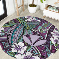 Personalised Hawaii Tribal Humpback Whale Round Carpet Poni Hibiscus Seamless Pattern LT9 Purple - Polynesian Pride