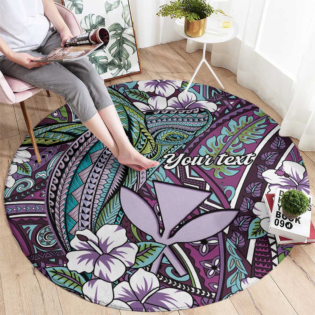 Personalised Hawaii Tribal Humpback Whale Round Carpet Poni Hibiscus Seamless Pattern LT9 - Polynesian Pride