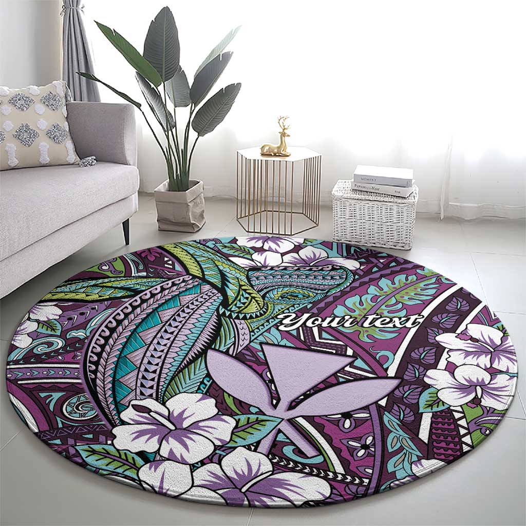 Personalised Hawaii Tribal Humpback Whale Round Carpet Poni Hibiscus Seamless Pattern LT9 - Polynesian Pride