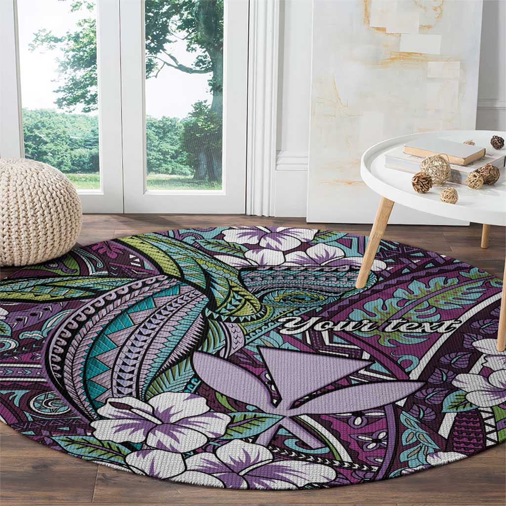 Personalised Hawaii Tribal Humpback Whale Round Carpet Poni Hibiscus Seamless Pattern LT9 - Polynesian Pride