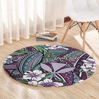 Personalised Hawaii Tribal Humpback Whale Round Carpet Poni Hibiscus Seamless Pattern LT9 - Polynesian Pride