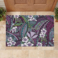 Personalised Hawaii Tribal Humpback Whale Rubber Doormat Poni Hibiscus Seamless Pattern LT9 Purple - Polynesian Pride