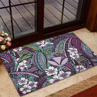 Personalised Hawaii Tribal Humpback Whale Rubber Doormat Poni Hibiscus Seamless Pattern LT9 - Polynesian Pride