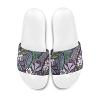 Personalised Hawaii Tribal Humpback Whale Slide Sandals Poni Hibiscus Seamless Pattern LT9 Purple - Polynesian Pride
