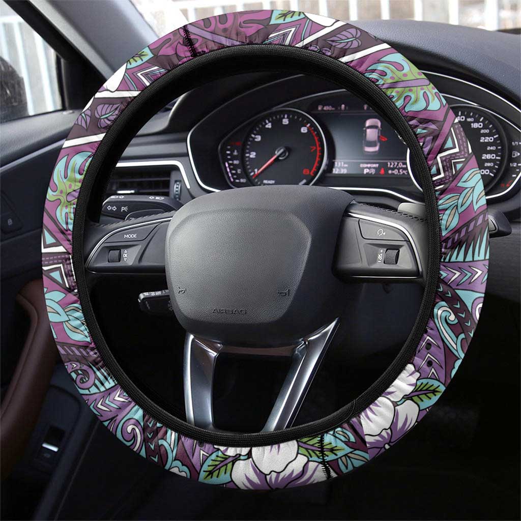 Hawaii Tribal Humpback Whale Steering Wheel Cover Poni Hibiscus Seamless Pattern LT9 - Polynesian Pride