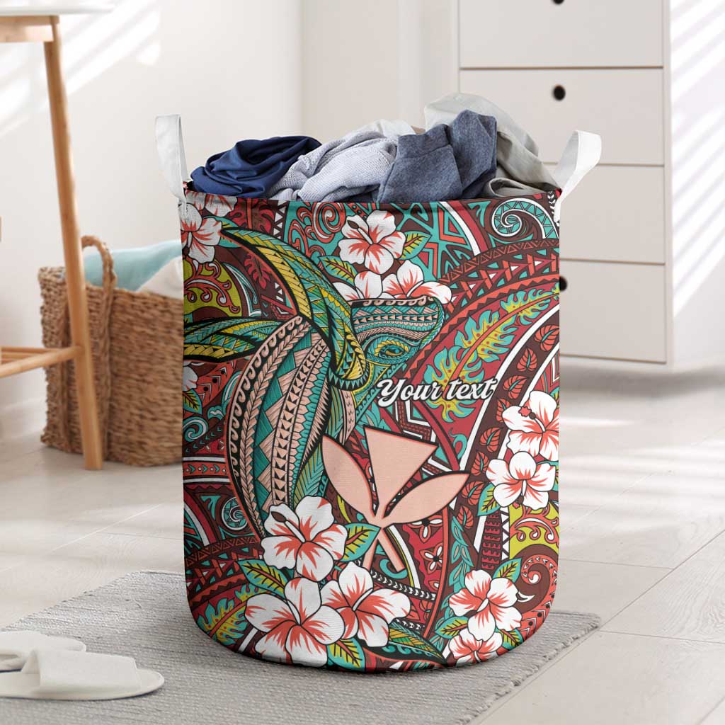 Personalised Hawaii Tribal Humpback Whale Laundry Basket Ulaula Hibiscus Seamless Pattern LT9 Red - Polynesian Pride