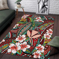 Personalised Hawaii Tribal Humpback Whale Area Rug Ulaula Hibiscus Seamless Pattern LT9 Red - Polynesian Pride