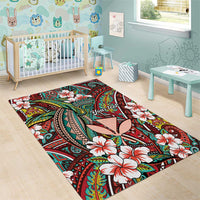 Personalised Hawaii Tribal Humpback Whale Area Rug Ulaula Hibiscus Seamless Pattern LT9 - Polynesian Pride