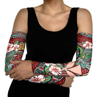 Personalised Hawaii Tribal Humpback Whale Arm Sleeves Ulaula Hibiscus Seamless Pattern LT9 - Polynesian Pride