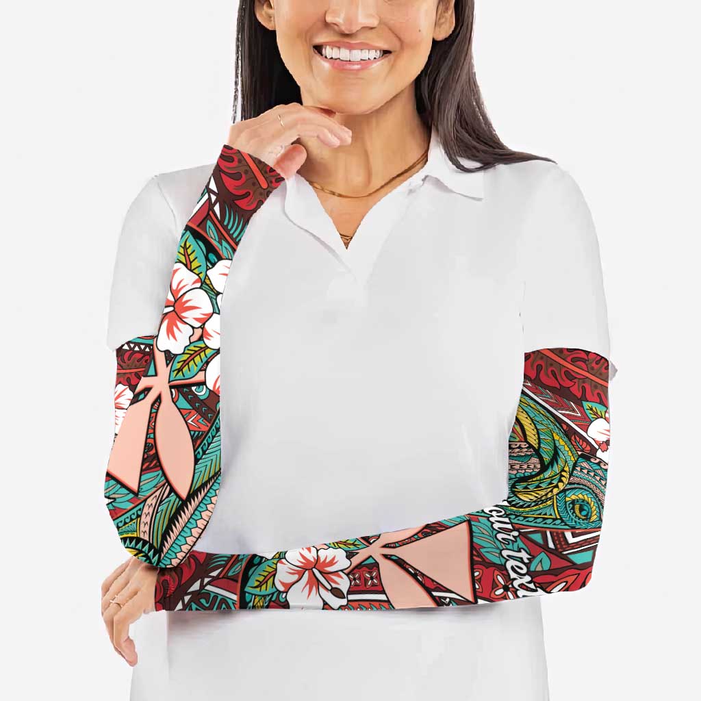 Personalised Hawaii Tribal Humpback Whale Arm Sleeves Ulaula Hibiscus Seamless Pattern LT9 - Polynesian Pride
