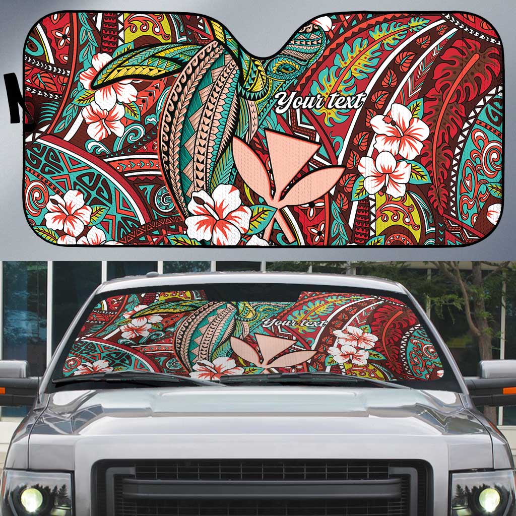 Personalised Hawaii Tribal Humpback Whale Auto Sun Shade Ulaula Hibiscus Seamless Pattern LT9 Red - Polynesian Pride