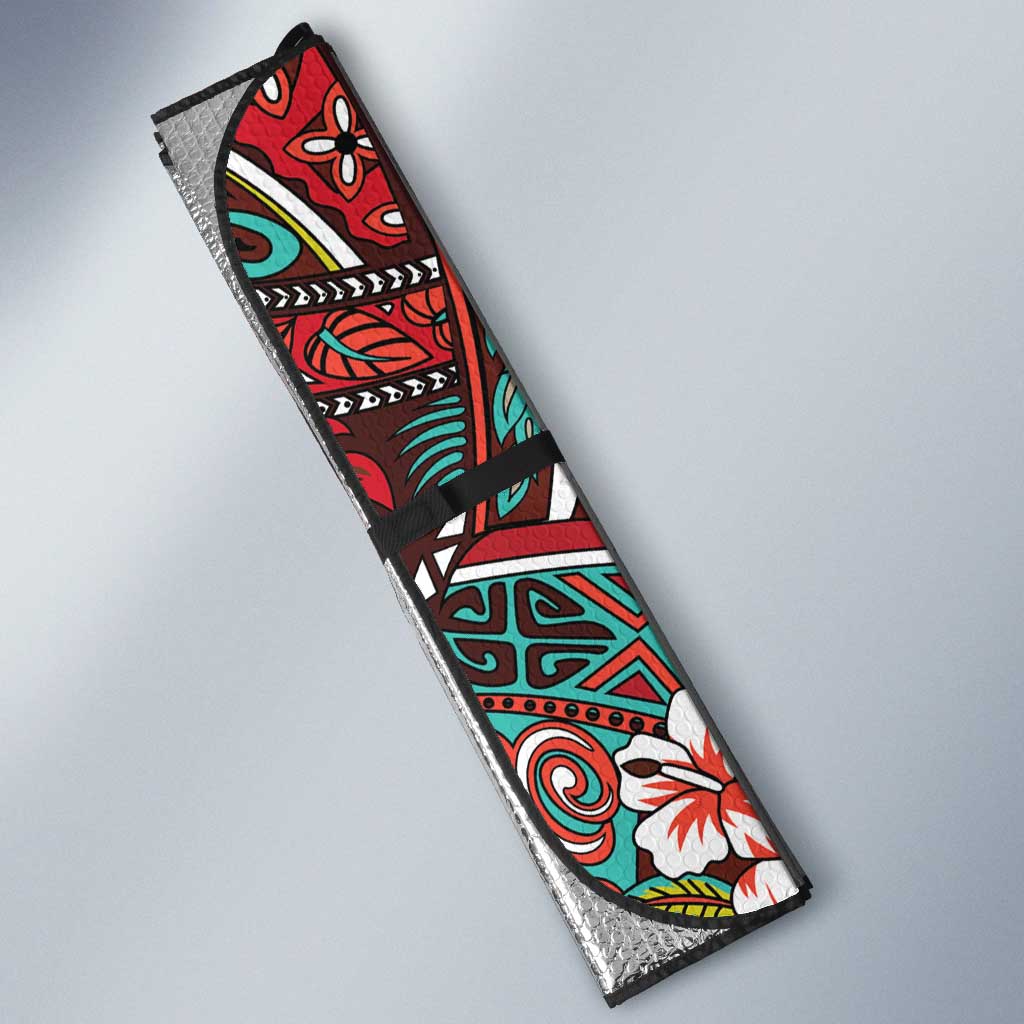 Personalised Hawaii Tribal Humpback Whale Auto Sun Shade Ulaula Hibiscus Seamless Pattern LT9 - Polynesian Pride