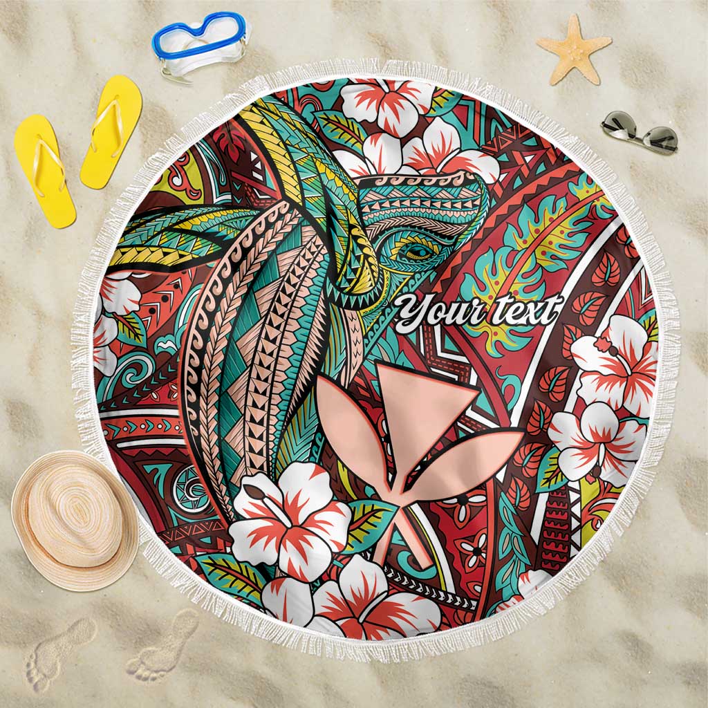 Personalised Hawaii Tribal Humpback Whale Beach Blanket Ulaula Hibiscus Seamless Pattern LT9 One Size 150cm Red - Polynesian Pride
