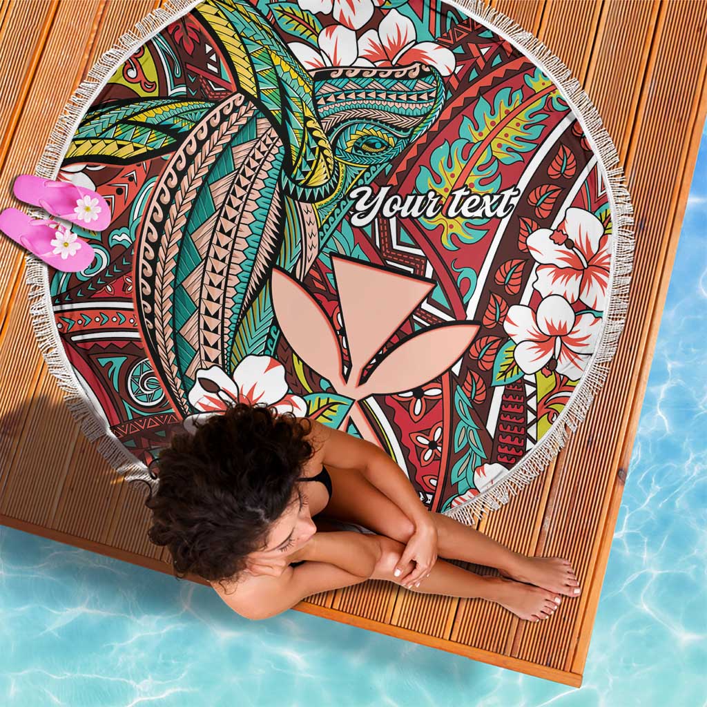 Personalised Hawaii Tribal Humpback Whale Beach Blanket Ulaula Hibiscus Seamless Pattern LT9 - Polynesian Pride