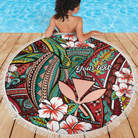 Personalised Hawaii Tribal Humpback Whale Beach Blanket Ulaula Hibiscus Seamless Pattern LT9 - Polynesian Pride