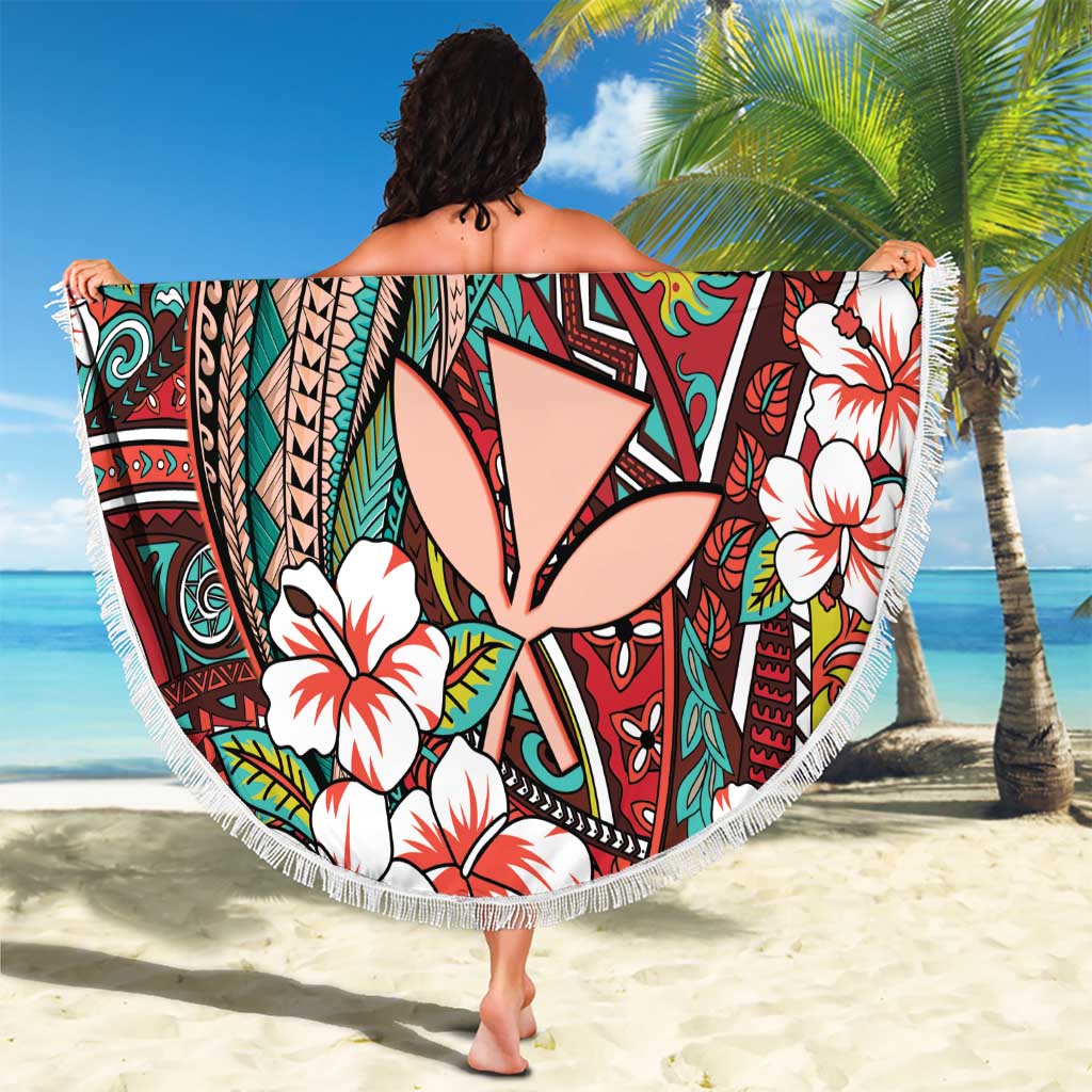 Personalised Hawaii Tribal Humpback Whale Beach Blanket Ulaula Hibiscus Seamless Pattern LT9 - Polynesian Pride