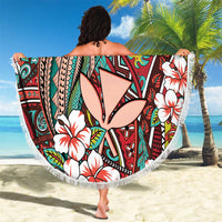 Personalised Hawaii Tribal Humpback Whale Beach Blanket Ulaula Hibiscus Seamless Pattern LT9 - Polynesian Pride