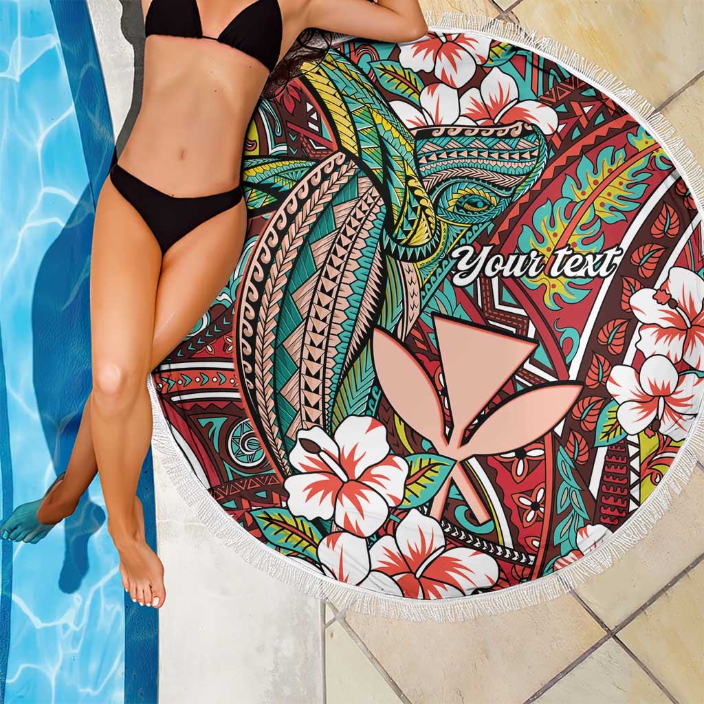 Personalised Hawaii Tribal Humpback Whale Beach Blanket Ulaula Hibiscus Seamless Pattern LT9 - Polynesian Pride