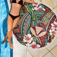 Personalised Hawaii Tribal Humpback Whale Beach Blanket Ulaula Hibiscus Seamless Pattern LT9 - Polynesian Pride