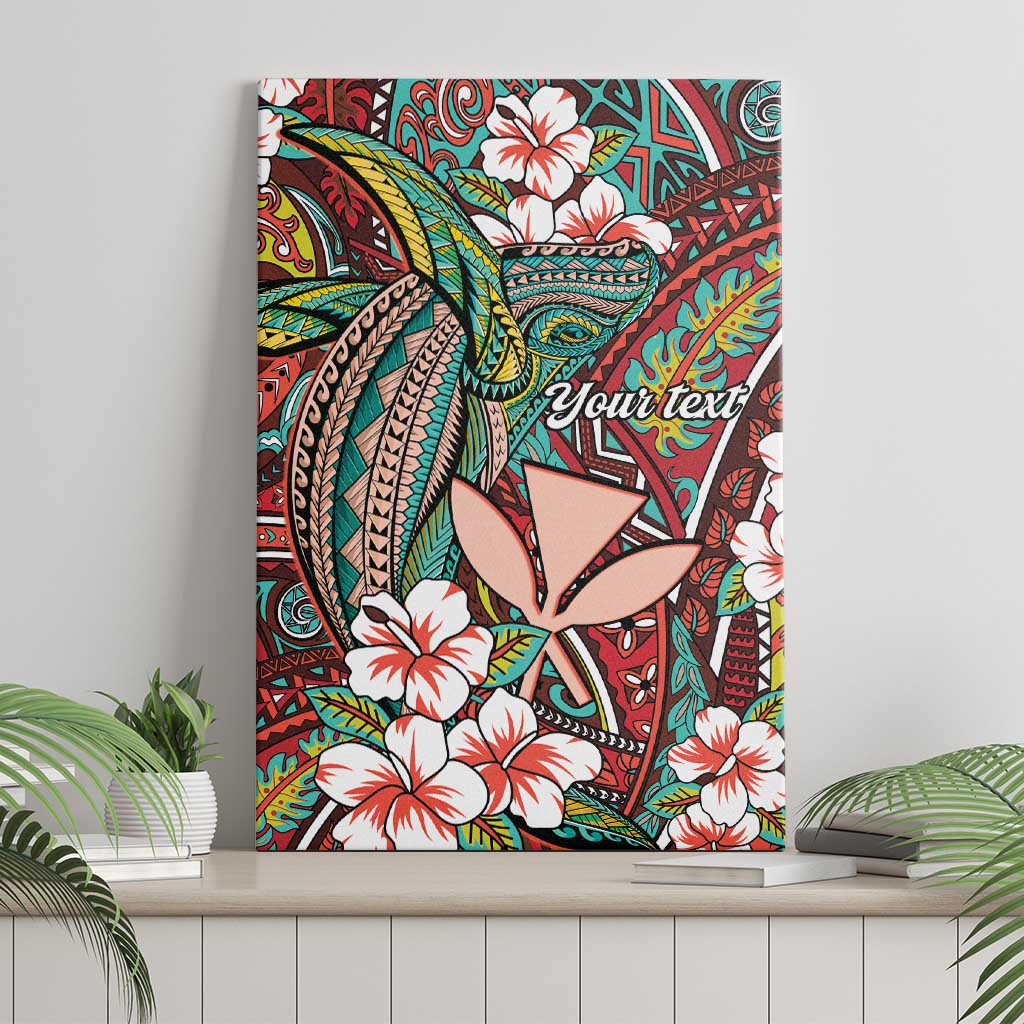 Personalised Hawaii Tribal Humpback Whale Canvas Wall Art Ulaula Hibiscus Seamless Pattern LT9 - Polynesian Pride