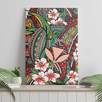Personalised Hawaii Tribal Humpback Whale Canvas Wall Art Ulaula Hibiscus Seamless Pattern LT9 - Polynesian Pride