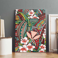 Personalised Hawaii Tribal Humpback Whale Canvas Wall Art Ulaula Hibiscus Seamless Pattern LT9 - Polynesian Pride