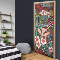 Personalised Hawaii Tribal Humpback Whale Door Cover Ulaula Hibiscus Seamless Pattern LT9 - Polynesian Pride