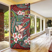 Personalised Hawaii Tribal Humpback Whale Door Cover Ulaula Hibiscus Seamless Pattern LT9 - Polynesian Pride