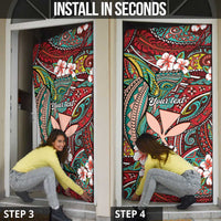 Personalised Hawaii Tribal Humpback Whale Door Cover Ulaula Hibiscus Seamless Pattern LT9 - Polynesian Pride