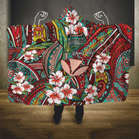 Personalised Hawaii Tribal Humpback Whale Hooded Blanket Ulaula Hibiscus Seamless Pattern LT9 - Polynesian Pride