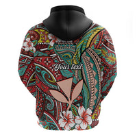 Personalised Hawaii Tribal Humpback Whale Hoodie Ulaula Hibiscus Seamless Pattern LT9 - Polynesian Pride