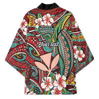 Personalised Hawaii Tribal Humpback Whale Kimono Ulaula Hibiscus Seamless Pattern LT9 - Polynesian Pride