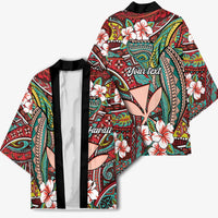 Personalised Hawaii Tribal Humpback Whale Kimono Ulaula Hibiscus Seamless Pattern LT9 - Polynesian Pride