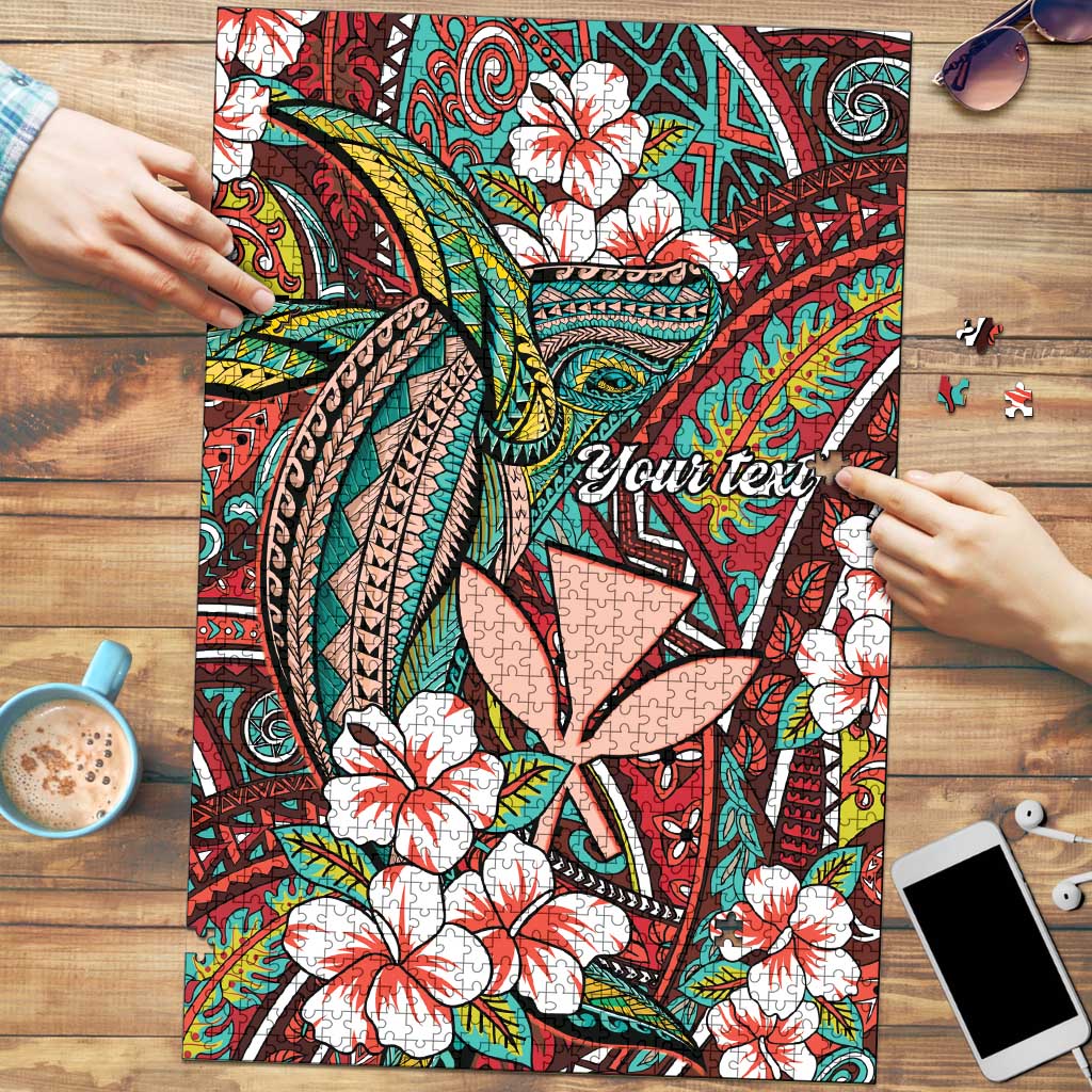 Personalised Hawaii Tribal Humpback Whale Puzzle Ulaula Hibiscus Seamless Pattern LT9 Red - Polynesian Pride