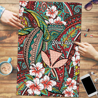 Personalised Hawaii Tribal Humpback Whale Puzzle Ulaula Hibiscus Seamless Pattern LT9 Red - Polynesian Pride