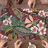 Personalised Hawaii Tribal Humpback Whale Puzzle Ulaula Hibiscus Seamless Pattern LT9 - Polynesian Pride