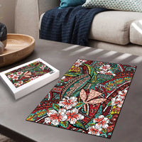 Personalised Hawaii Tribal Humpback Whale Puzzle Ulaula Hibiscus Seamless Pattern LT9 - Polynesian Pride