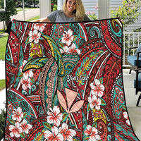 Personalised Hawaii Tribal Humpback Whale Quilt Ulaula Hibiscus Seamless Pattern LT9 Red - Polynesian Pride