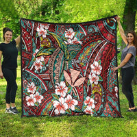 Personalised Hawaii Tribal Humpback Whale Quilt Ulaula Hibiscus Seamless Pattern LT9 - Polynesian Pride