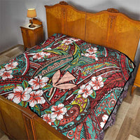 Personalised Hawaii Tribal Humpback Whale Quilt Ulaula Hibiscus Seamless Pattern LT9 - Polynesian Pride